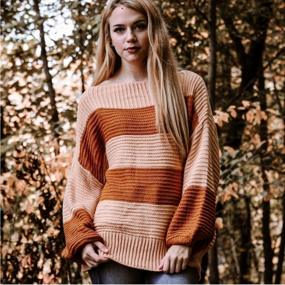 Blue B New Striped Sweater in Salmon/Rust Color Combo - Picture 2 of 9